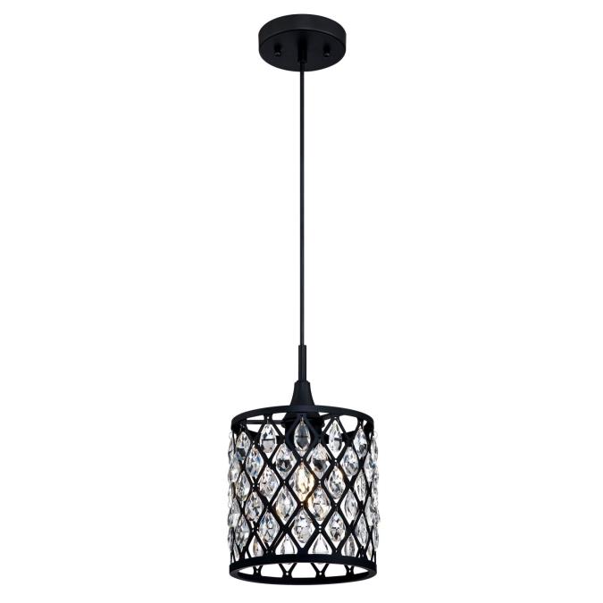 1 Light Mini Pendant Matte Black Finish with Crystals
