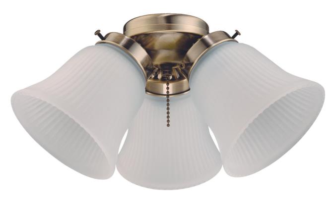 LED Cluster Ceiling Fan Light Kit Antique Brass Finish with Frosted Ribbed Glass