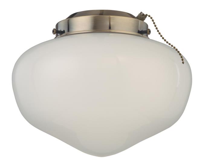 LED Schoolhouse Ceiling Fan Light Kit Antique Brass Finish with White Opal Glass