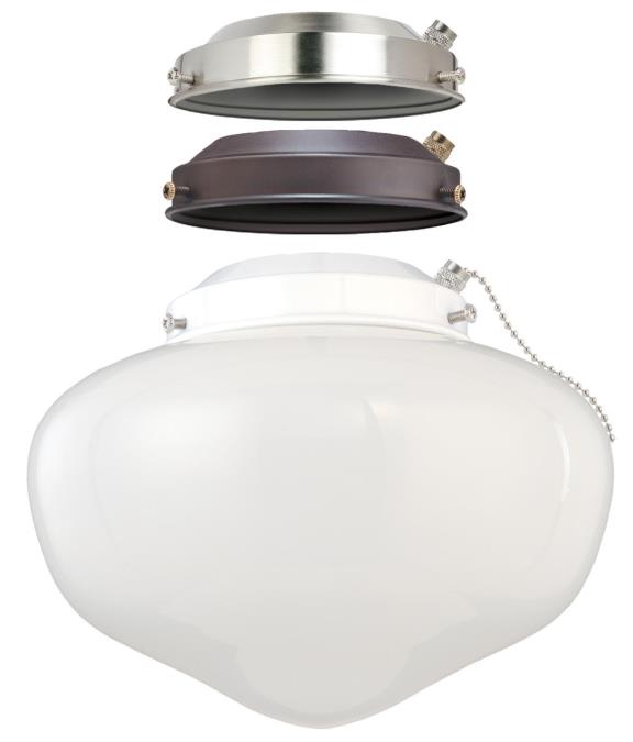 3-in-1 LED Schoolhouse Ceiling Fan Light Kit with White Opal Glass, Includes Three Fitters