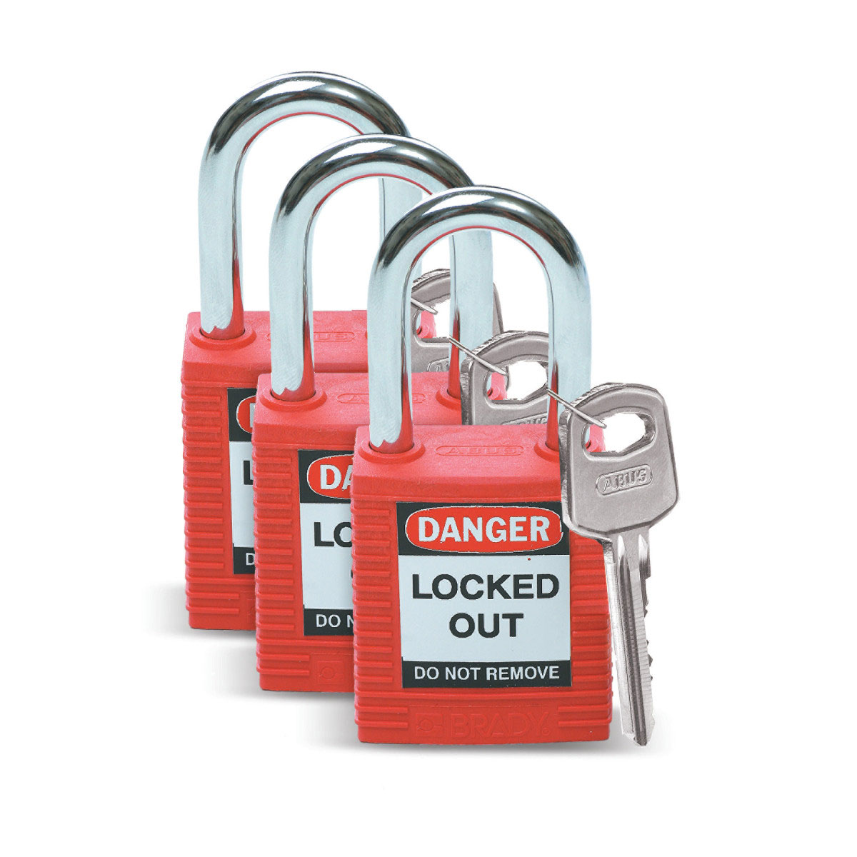 Product image for Brady 105886 Nonconductive Nylon Padlocks - 6-Pin Cylinder, 1.5 in. Shackle Clearance, Keyed Alike