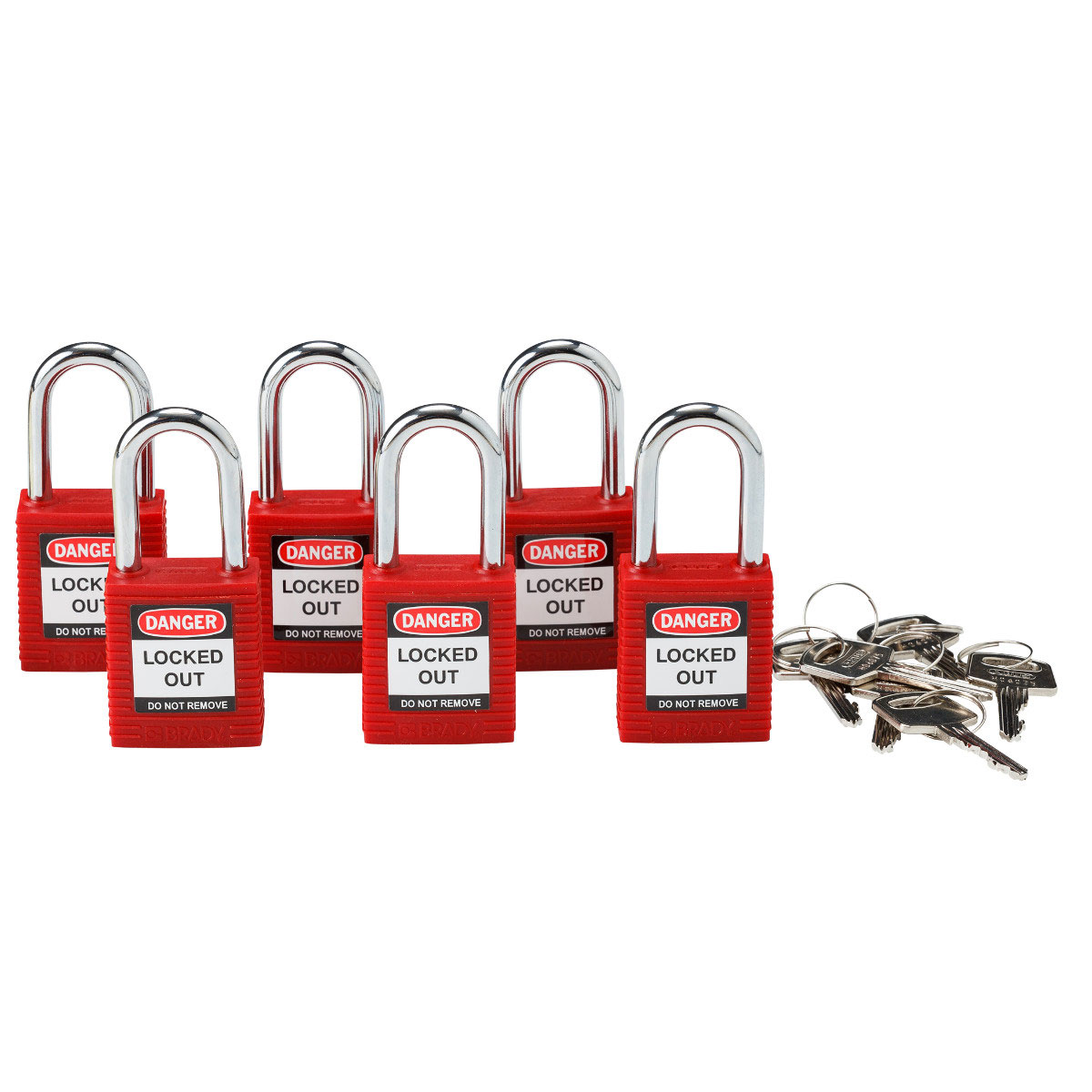 Product image for Brady 105890 Brady® Nonconductive Nylon Padlocks - 6-Pin Cylinder, 1.5 in. Shackle Clearance, Keyed Alike
