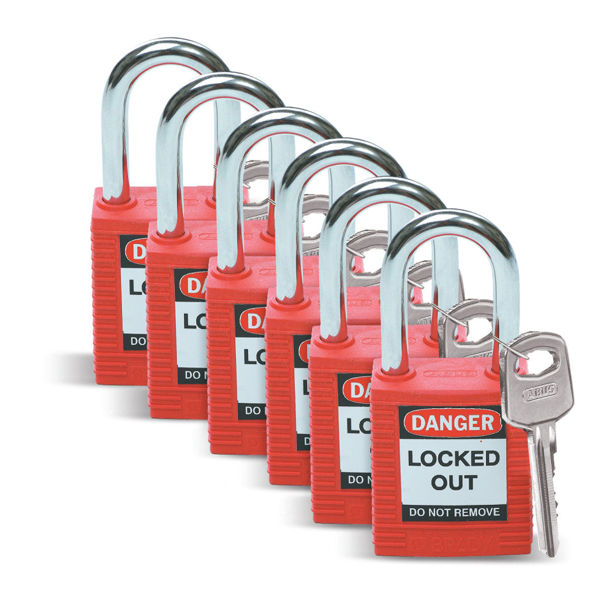 Product image for Brady 51339 Nonconductive Nylon Padlocks - 6-Pin Cylinder, 1.5 in. Shackle Clearance, Keyed Different