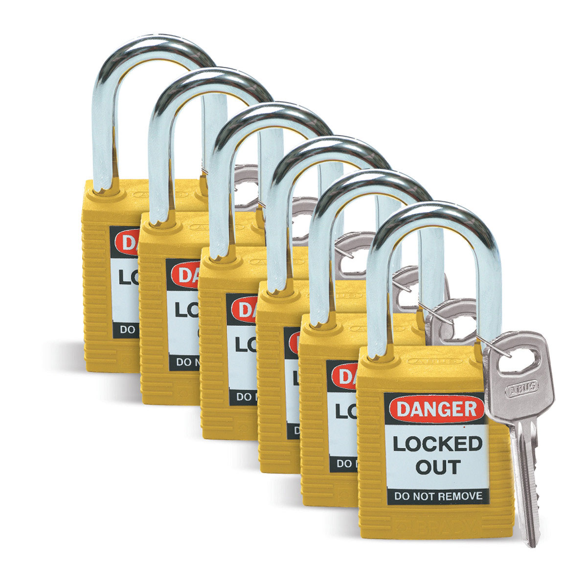 Product image for Brady 105892 Nonconductive Nylon Padlocks - 6-Pin Cylinder, 1.5 in. Shackle Clearance, Keyed Alike