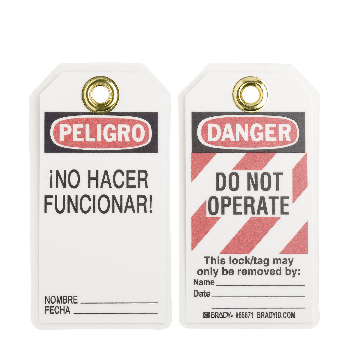 Product image for Brady 65671 Lockout Tags: DANGER: DO NOT OPERATE This lock/tag may only be removed by: Name: Date:, w/Grommet