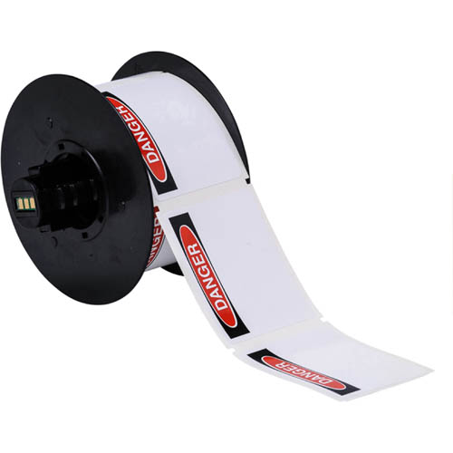 Product image for Brady B30-25-854-OSHADA B30 Series ToughWash Metal Detectable Polyester Labels with Header, 4" H x 6.25" W, Roll of 100 Labels, Black/Red on White