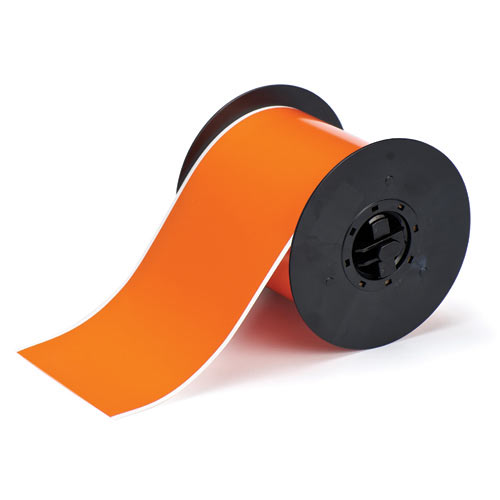Product image for Brady B30C-4000-595-OR B30 Series Indoor/Outdoor Vinyl Labels, 4" W x 100' L, Orange