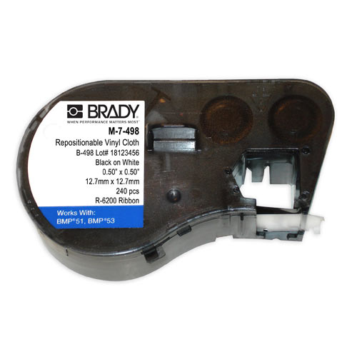 Product image for Brady M-7-498 BMP51 BMP53 BMP41 Repositionable Vinyl Cloth Labels, 0.5" H x 0.5" W, 240 Labels