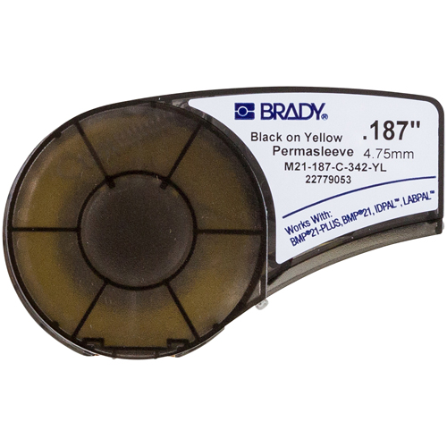 Product image for Brady M21-187-C-342-YL BMP21 Series PermaSleeve Polyolefin Wire Marking Sleeves, Black on Yellow, 0.187 " Dia x 7' L