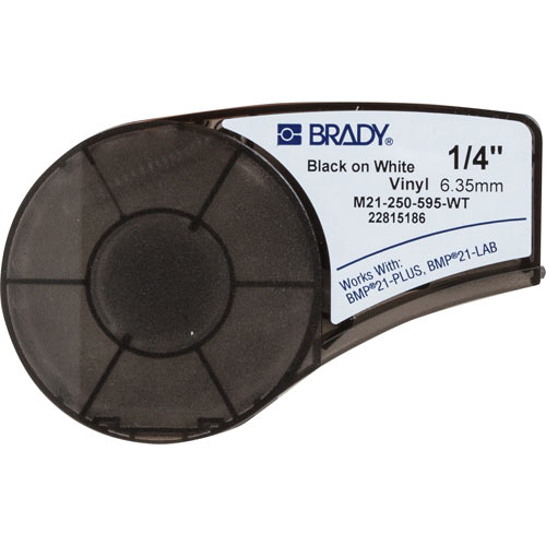 Product image for Brady M21-250-595-WT BMP21 Series Indoor-Outdoor Vinyl Labels 0.25" W x 21' L, White