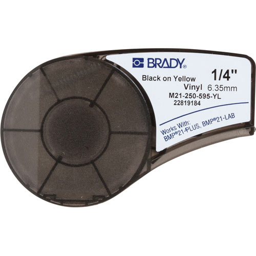 Product image for Brady M21-250-595-YL BMP21 Series Indoor-Outdoor Vinyl Labels 0.25" W x 21' L, Yellow