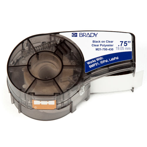Product image for Brady M21-750-430 BMP21 Series Clear Polyester Labels 0.75" W x 21' L