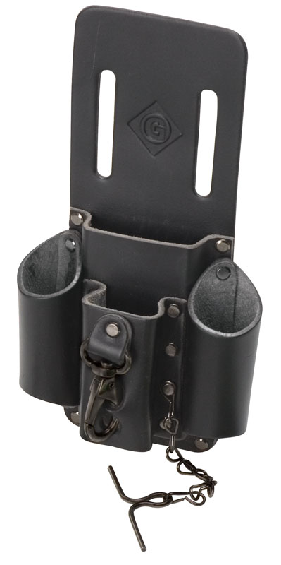 Four compact pocket areas designed for easy storage and tool access. Washer rivets for extra strength. Metal tool clip. Tapered compartments for tool stability. Tape chain included. Fits belts up to 3 IN wide. Top grain leather - won't fade or...