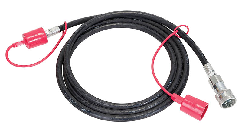 Conductive Hose Assembly with Male and Female Conductors 10'.  High pressure hydraulic hose units for use with Greenlee hydraulic pumps.  Equipped with couplers and dust caps.