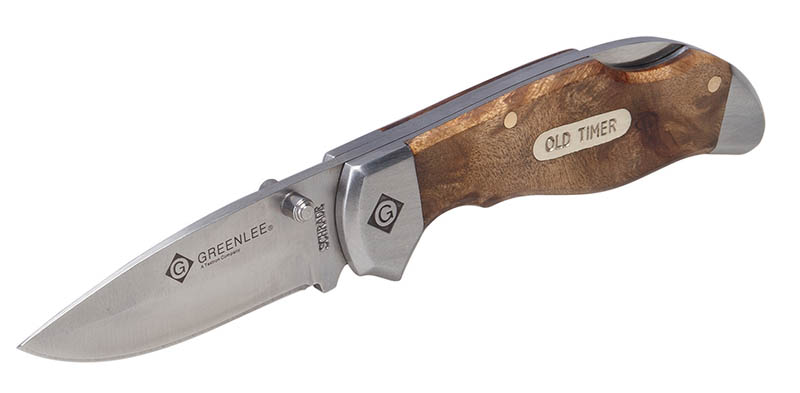 Stainless steel blade for extra durability and corrosion resistance.     Premium finish Desert Iron wood handle contoured for comfortable hand fit.     Belt clip for added convenience.     Lock-back for increased safety.
