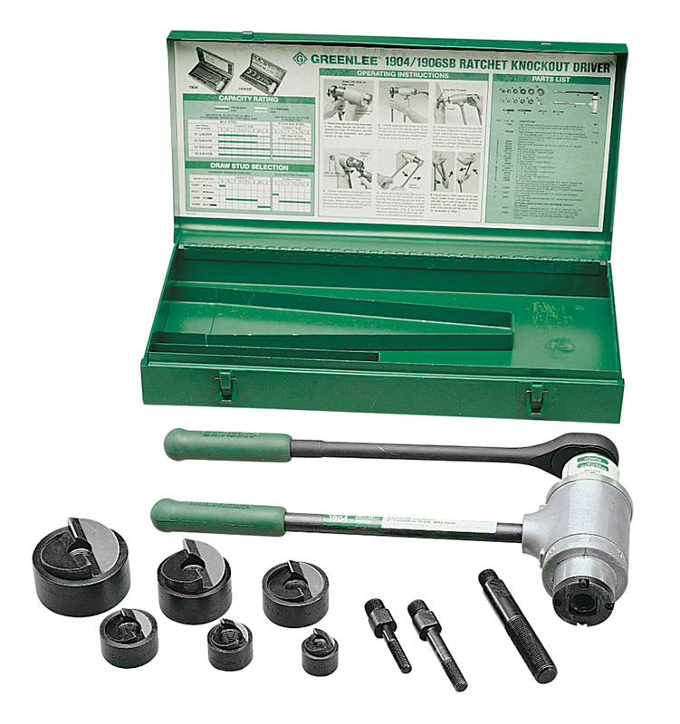 Product image for Greenlee 1904 Ratchet Knockout Punch Driver Kit