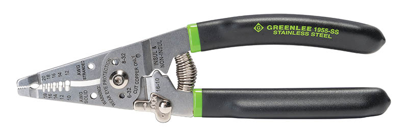 High grade stainless steel lasts 5X longer.     Precision ground stripping holes offer easy, consistent jacket removal.     Strips 10-18 AWG Solid and12-20 AWG Stranded conductors.     Cleanly shears 6-32 and 8-32 bolts.     Crimps 16-10 insulated and non-insulated terminals.     Multiple functions include plier nose, strippers, cutter, looping holes, crimper, bolt re-thread/shear and spring back with low profile lock.     High Grade knives resist chipping and marring.     Looping holes and serrated nose for bending, pulling and shaping wires.     Long-life spring and low-profile lock for quick, repetitive stripping and cutting.     Vinyl cushion grip resists slipping and has an ergonomic fit.