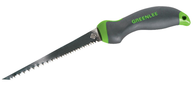 Integrated blade and handle design provides maximum strength.     Ergonomic handle with non-slip grip.     Hardened steel blade with clog-free teeth.     Pointed tip easily punches through drywall.     Blade cuts on both push and pull strokes.     Hole in handle may be used for lanyard or convenient storage.     Note: This is not an insulated tool.