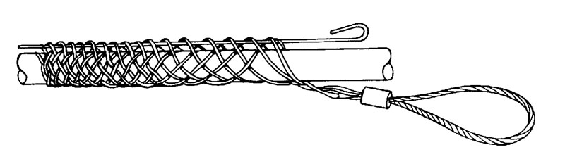 Use to pull when the end of the conductor is not available.     Type of pulls: light and straight. The rod will not flex around bends.     Single weave galvanized steel mesh with rod closing and an off set flexible eye.     Select the grip with a maximum rated capacity that meets or exceeds the cable puller's maximum pulling force.