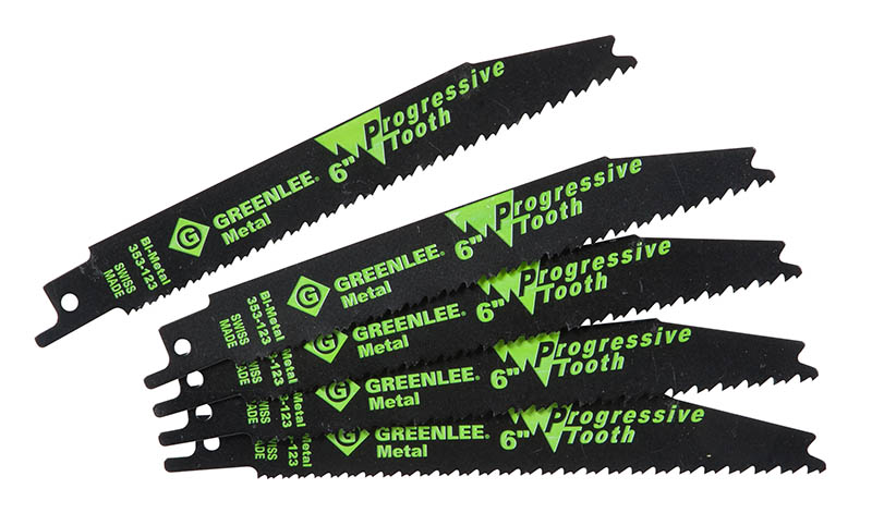 Reciprocating Saw Blades 6" x 3/4" (152mm x 19.05mm) 8/18 Teeth per Inch. Progressive-pitch reciprocating saw blades cut a wide range of standard construction materials quickly and cleanly - regardless of thickness. Bi-metal construction provides m...