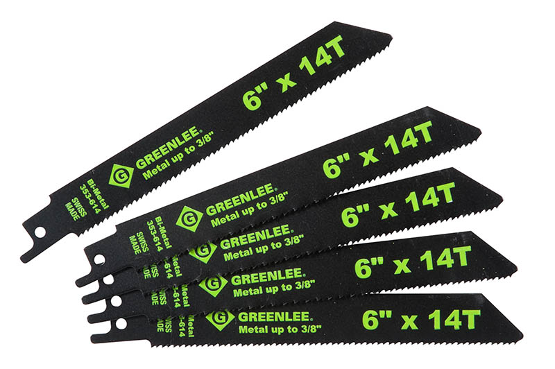 Reciprocating Saw Blades 6" x 3/4" x .35" (152mm x 19.05mm x 8.89mm) 14 Teeth per Inch. Progressive-pitch reciprocating saw blades cut a wide range of standard construction materials quickly and cleanly - regardless of thickness. Bi-metal construct...