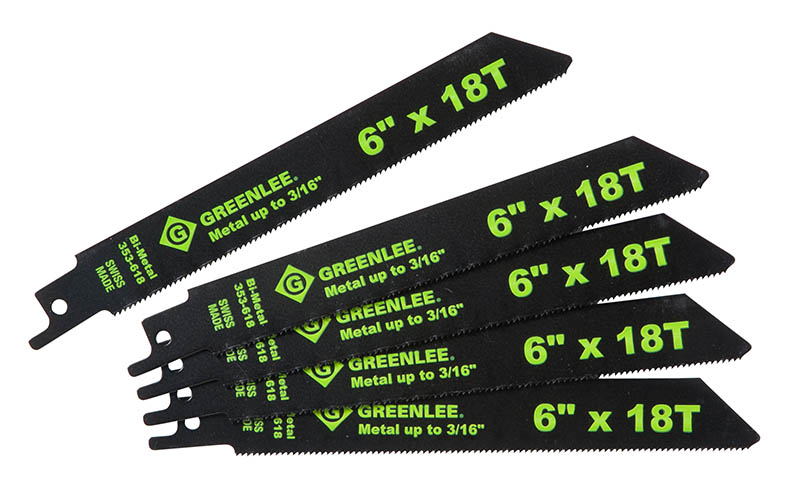 Product image for Greenlee 353-618 6 x 3/4 x 0.035" Bi-Metal Straight Back Reciprocating Saw Blade