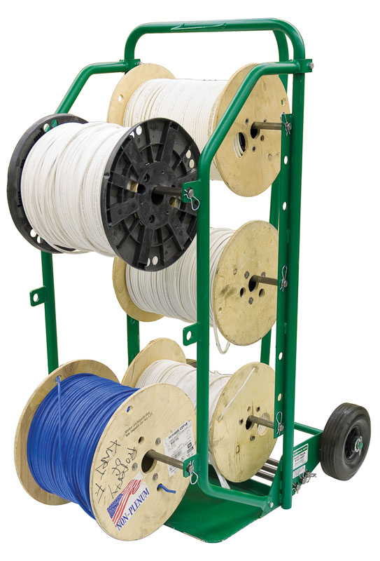 Heavy-Duty Wheels For Durability And Easy Transporting, Dual Heavy-Duty Wire Guides For Dispensing Multiple Wires In All Directions, Only 23 In Wide To Fit Through Narrow Doorways, Comes With Five 5/8 IN (16 MM) Diameter Reel Spindles For Storing And Dispensing Up To Fieen Spools Of #14 Thhn Wire, Storage Space For Three (3) Spindles And Clips Eliminates Loose Parts When They Are Not InUse, Expander Kit Available To Increase Capacity By 60 PCT