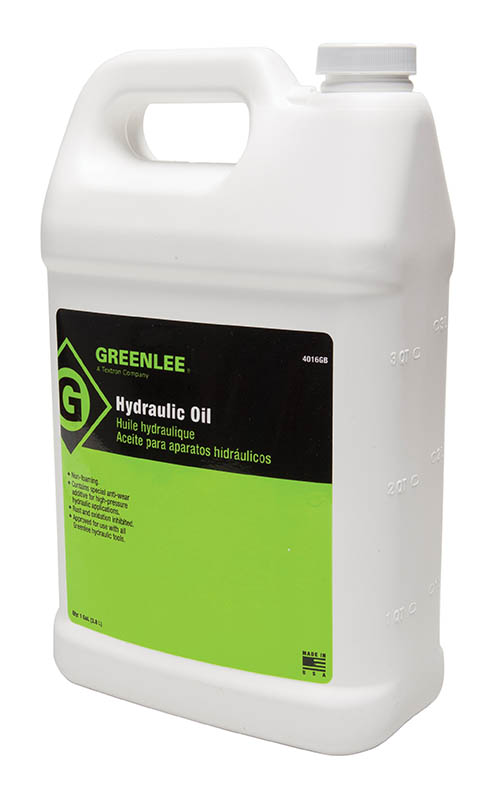 Hydraulic Oil 1 Gallon. Specially compounded for use with Greenlee hydraulic equipment. Refinery-filtered to give you the finest oil available.