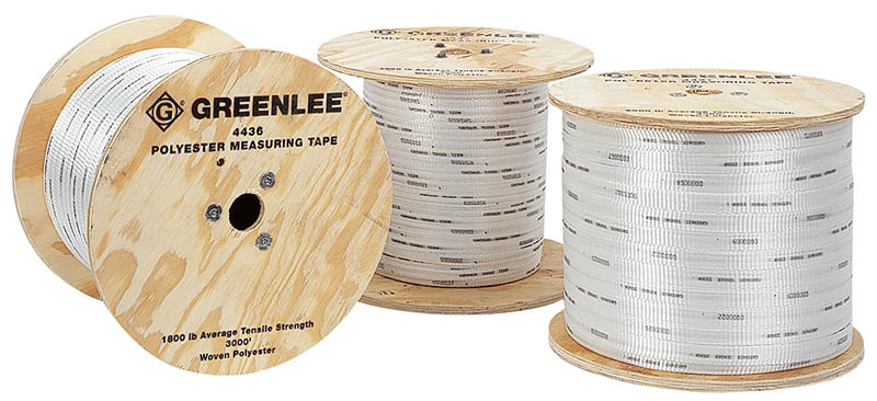 High Strength Polyester Measuring/Pulling Tape 3,000' Length with 1,800 Pound Average Breaking Strength.  Durable and stretch-resistant tape for easily pulling and installing wire and fiber optic cables within PVC and HDPE ducts.  Factory-lubricated to reduce burn-through in innerduct.  Easy-to-read footage markings for quick and accurate measurements.  Available in various tensile strengths for use in any application.