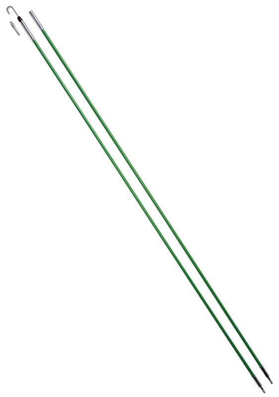 Highly visible green color rods can be easily threaded together and seen when working above ceilings, down walls, or under raised floors.  1/4 IN (6.4 mm) diameter fiberglass adds rigidity when connecting multiple sections.  200 lbs. (0.9 kN) maximum pulling strength.  Two different threaded tips accommodate various bundles of wire or cable  Includes one 3 IN (0.9 mm) Glo Stix section for improved tip visibility.