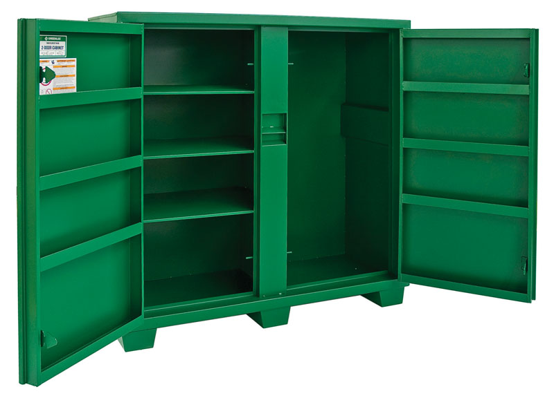 Product image for Greenlee 5660LH 46 cu.ft Utility Storage Cabinet, 16ga Steel, w/ Recessed/Concealed Lock Protection, 60"H x 59"W x 24"D, Open Storage for Long-Handled Tools