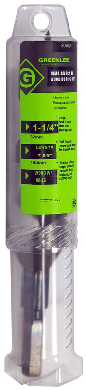 Product image for Greenlee 61/62PTS-1-1/4 7-5/8" Steel Hex-Shank Self Feed Screw Point Auger Drill Bit