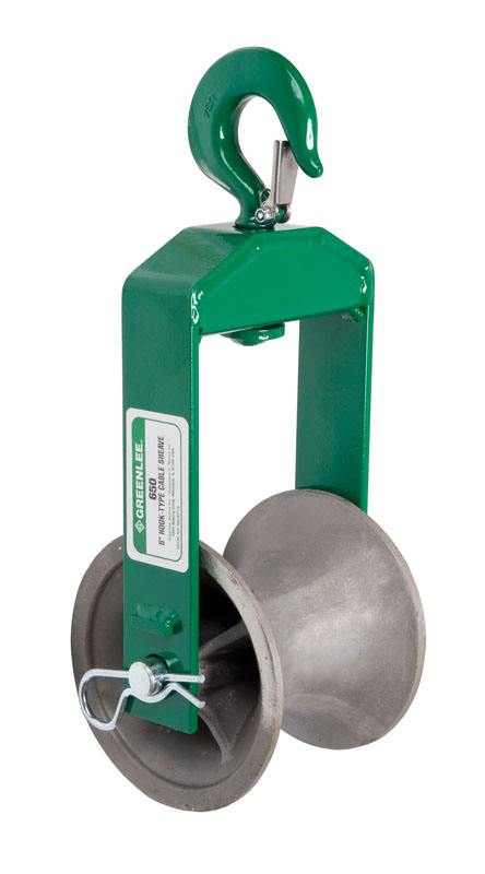 Hook-Type Sheave 4,000 Pound Capacity.  6" (152.4 mm) hook sheave with 1-1/2" (38.1 mm) minimum radius.  Strong, welded steel frames.  Forged steel closure-type hooks with 1" (25.4 mm) opening.  5" (127 mm) wide aluminum alloy sheaves with self-lubri...