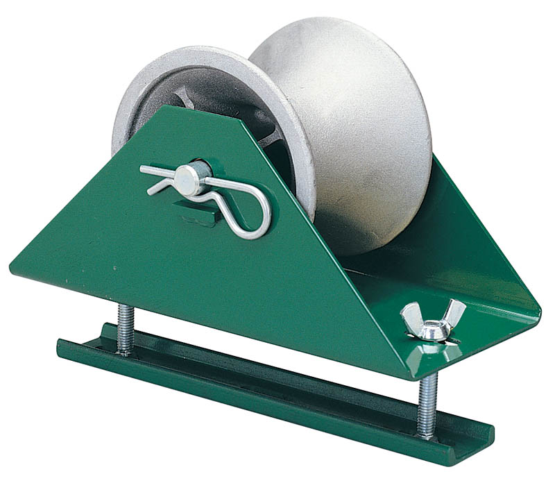 Tray type sheave 12" (304.8 mm) long.  Steel frame easily attaches to cable tray up to 2" (50.800 mm) thick helps roll and guide tray pulls helps roll and guide tray pulls.  Make tray pulls easier.  5" (127.000 mm) wide aluminum alloy sheaves with self lubricating bearings.