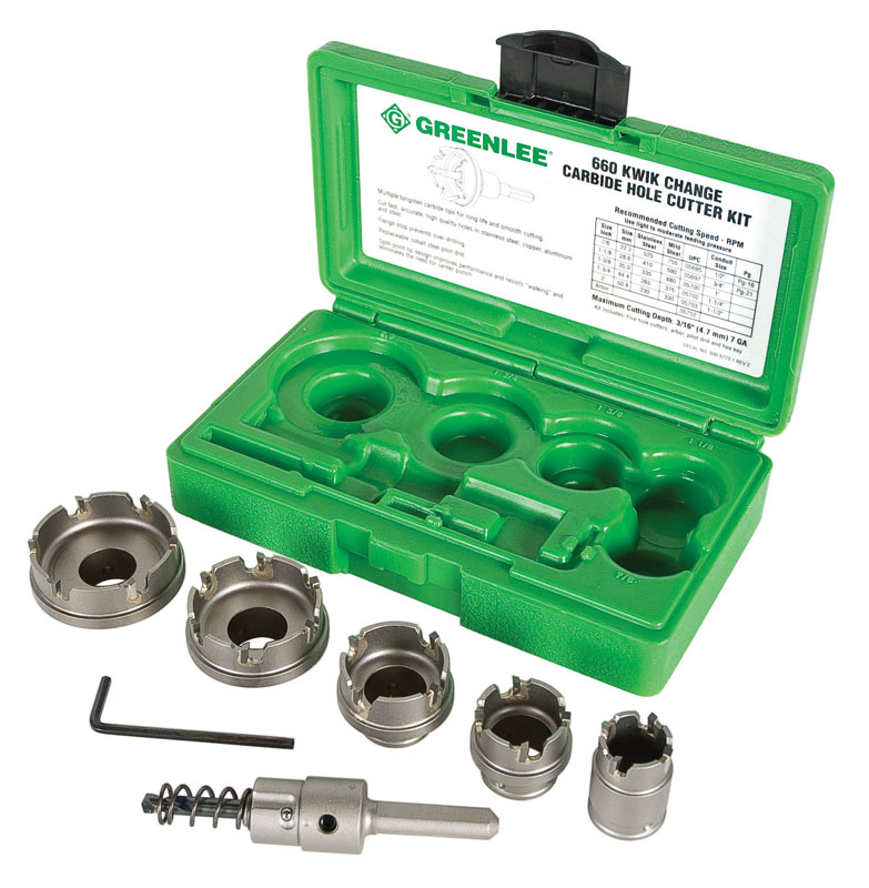 Quick Change Carbide Tipped Hole Cutter Kit.  Includes 7/8