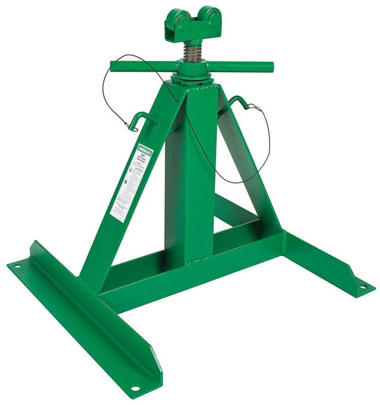 Wide, welded steel base for added stability with 5/8 IN holes.     Roller bearings fit in the spindle groove to keep the spindle in place and turning freely.     Two stands and a spindle are required for a complete setup.