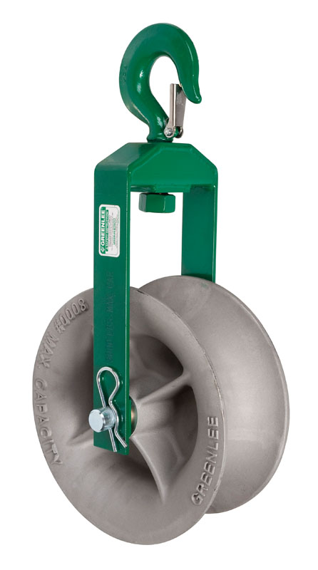 For use with UT8, UT5, 6001, UT4 and UT2 cable pullers. Strong, welded steel frames. Forged steel closure type hooks with 1.000 IN (25.400 MM) opening. All three sheaves are aluminum alloy with self-lubricating bearings.