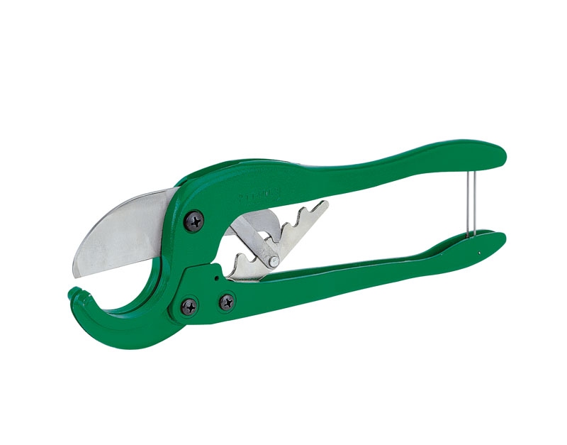 High-leverage compound ratchet action and long handles reduce effort.     Heavy-duty metal frame for cutting large diameters.     Replaceable steel blade may be sharpened.