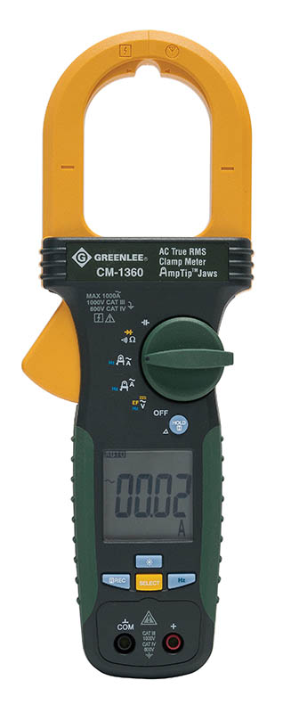 1000A AC True RMS Clamp Meter. Measures AC current. AC voltage measurement with digital low pass filter for accurate readings on variable frequency drives. Also measures DC voltage, resistance, capacitance and frequency. Tests continuity and dio...