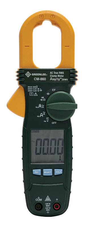 600A AC True RMS Clamp Meter.  Measures AC current.  AC voltage measurement with digital low pass filter for accurate readings on variable frequency drives.  Also measures DC voltage, resistance, capacitance and frequency.  Tests continuity and diodes.  Backlight & relative mode for added versatility.  AmpTip™ increases accuracy on small wires and low current.  Two voltage detection modes - non-contact or using a single test lead.  Data hold.  Recording of Maximum, Minimum, and Average readings.  Lifetime Limited Warranty.