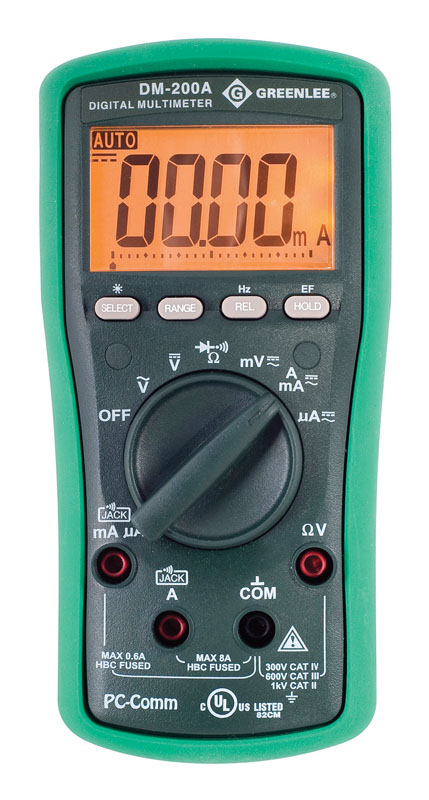 ESM™ Series Digital Multimeters.  Includes Certificate of Calibration.   Measures voltage, current, resistance and frequency.  Tests continuity and diodes.  Backlit LCD with 6,000 count display.  Two voltage detection modes - non-contact or using a single test lead.  BeepJack™ warns when test leads are incorrectly inserted in current measurement terminals.  Automatic and manual range selection.  Relative offset mode to see changes in measurements.  Data hold.  Use optional USB / RS-232 interface DMSC-2U for direct-to-PC logging.  Lifetime Limited Warranty.  Accessories included: (2)1.5V AAA batteries,  test leads and protective boot.