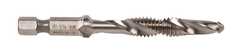 Complete hole drilling, tapping and deburring/countersinking in one operation with power drill saves labor and time.     Back tapered beyond tap toprevent thread damage from over-drilling.     Deburr/countersink also provided on bit beyond back taper.     Made from hardened high-speed steel vs. carbon steel for longer life.     High quality hex shank to ensure strong connection to drill chuck.     Designed to tap up to 10-gauge metal.     Quick change adaptor included in both metric and standard kits.