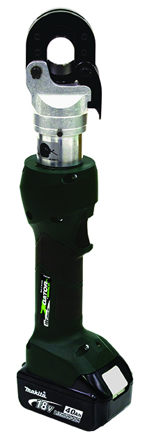 Gator® Wire Cutter 25mm ESG25LX with 120V Charger.  Equipped with Bluetooth™ Communication enabled via the Greenlee Gator Eye app.  Features LED display screen communicating pressure and battery levels as well as tool diagnostics with real-time tool feedback.  Designed primarily to cut distribution ACSR cable.  Powerful state of the art 18V lithium ion (Li-ion) battery.  LED light provides the operator with the battery charge and tool maintenance status.  In-line tool style is light weight and very easy to control.  One trigger controls all tool functions.  Cutting head rotates 350°.  Tool automatically retracts when the cutting cycle is complete.  Overmolded tacky grip areas make gripping the tool easier and more comfortable.  LED work light illuminates dark work areas.  Uses bio-degradable oil.  Smart Chargers control the charging current, charging voltage and battery temperature to maximize battery life.