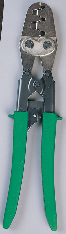 Makes trapezoidal crimps with full-cycle ratchet mechanism to assure complete crimps.  Crimps single and twin cable wire ferrules.