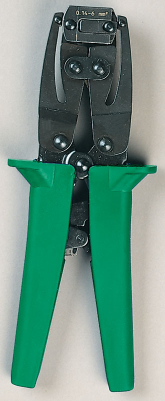 Makes trapezoidal crimps with full-cycle ratchet mechanism to assure complete crimps.  Crimps single and twin cable wire ferrules.  Adjusts automatically to correct crimp size.