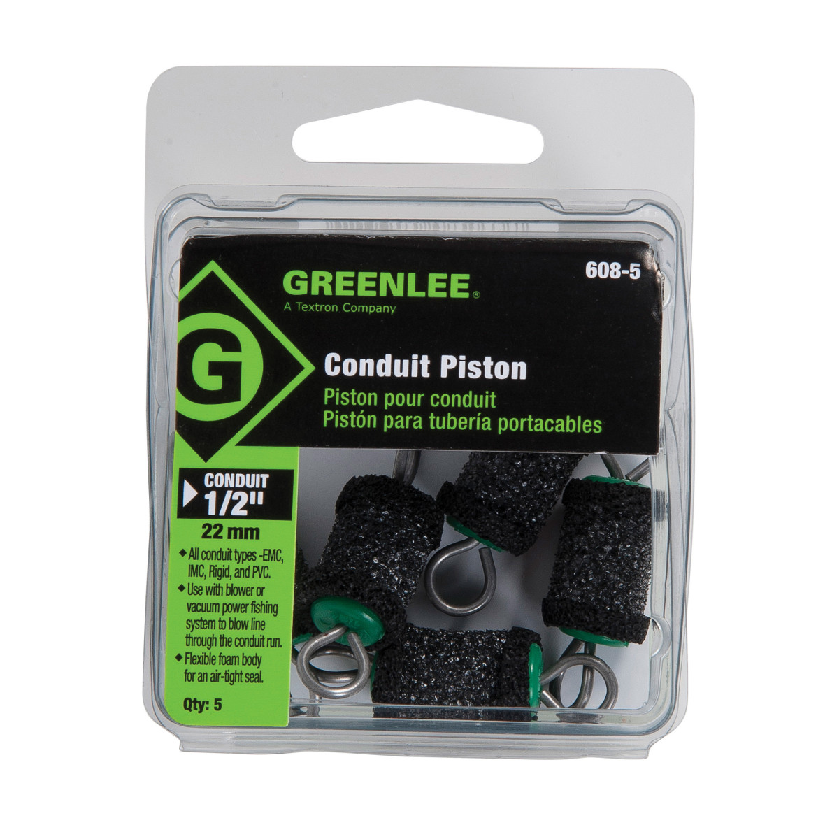 Product image for Greenlee 608-5 1/2" Green Flexible Foam Rigid/EMT/IMC Blower or Vacuum Conduit Piston