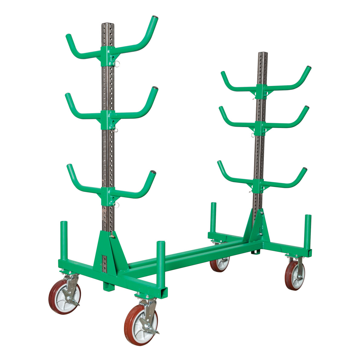 Specifically designed for prefabrication.  Eliminates use of pallets and reduces jobsite time handling waste.  Easily adjustable arms to accommodate various conduit offsets.  Foldable and stackable for easy shipping and storage.  Fits through 36” doorways.  500 lbs of capacity per arm.  No loose pieces.