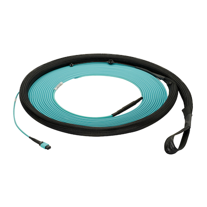 Product image for Panduit FZUYP5E5EAAF296 OM4 24-fiber, small diameter, indoor, trunk, plenum, MPO female to MPO female, method A, Std IL, pulling eye end A - 296ft.