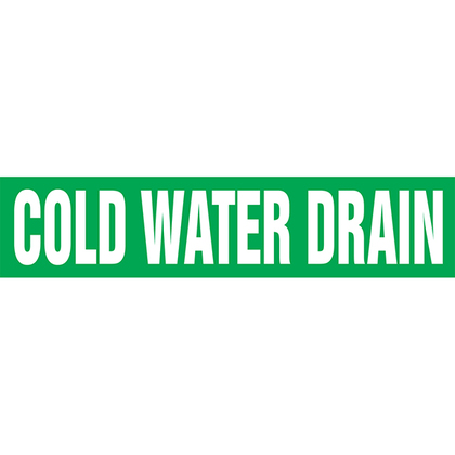 Product image for PAN PPMA1119A Pipe Marker, 'COLD WATER DRAIN' (legend), Green, Size A. Dura-Polyester Vinyl