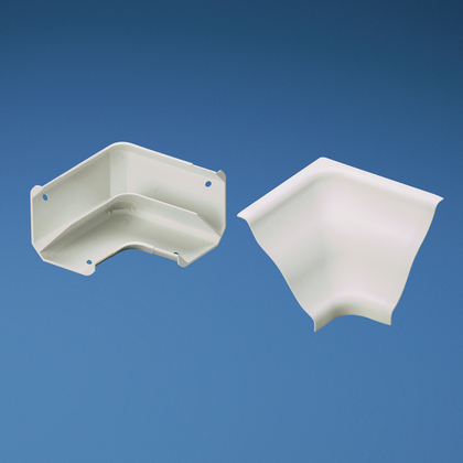 Product image for Panduit WCM35ICIW Inside corner fitting. Used to join cove raceway at inside corners. Maintains a minimum 1" bend radius of cabling.